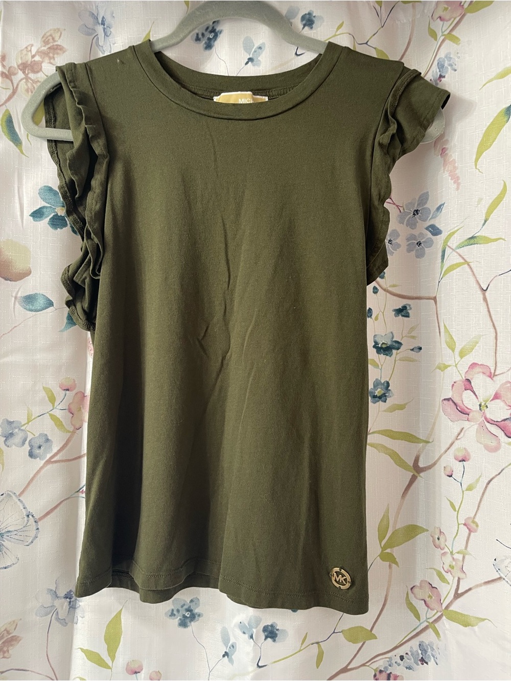 Michael Kors Olive Green Ruffle Sleeve Tank Top